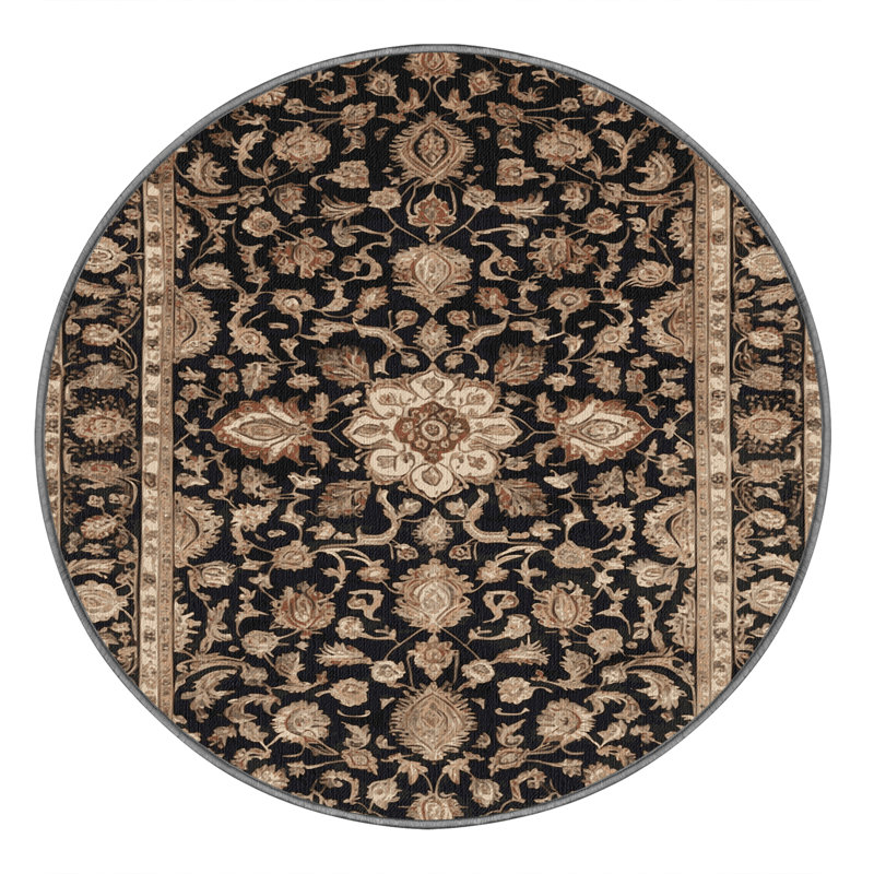 Machine Washable Persian Gray Area Rug, Round 8'