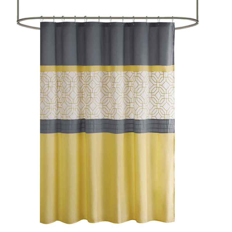 Rideau de douche brodé et découpé, Jaune/gris