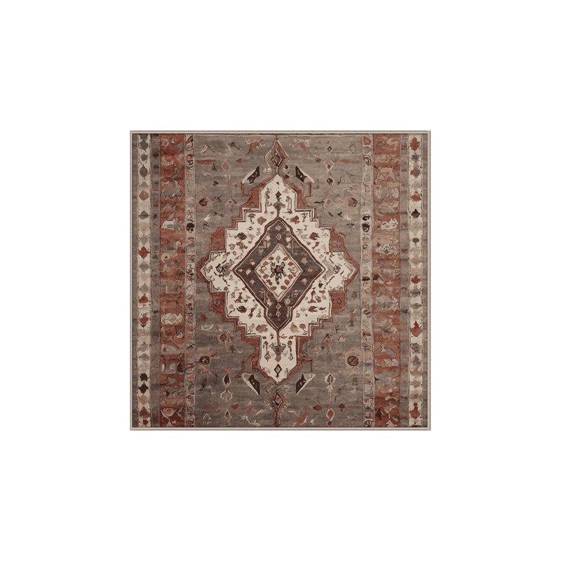Machine Washable Brown Area Rug, Square 3'