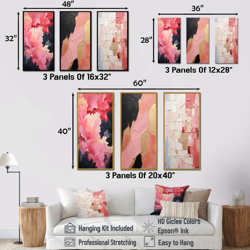 Minimalisme rose Poteries, H 28 po x l 36 po, Cadre flottant noir