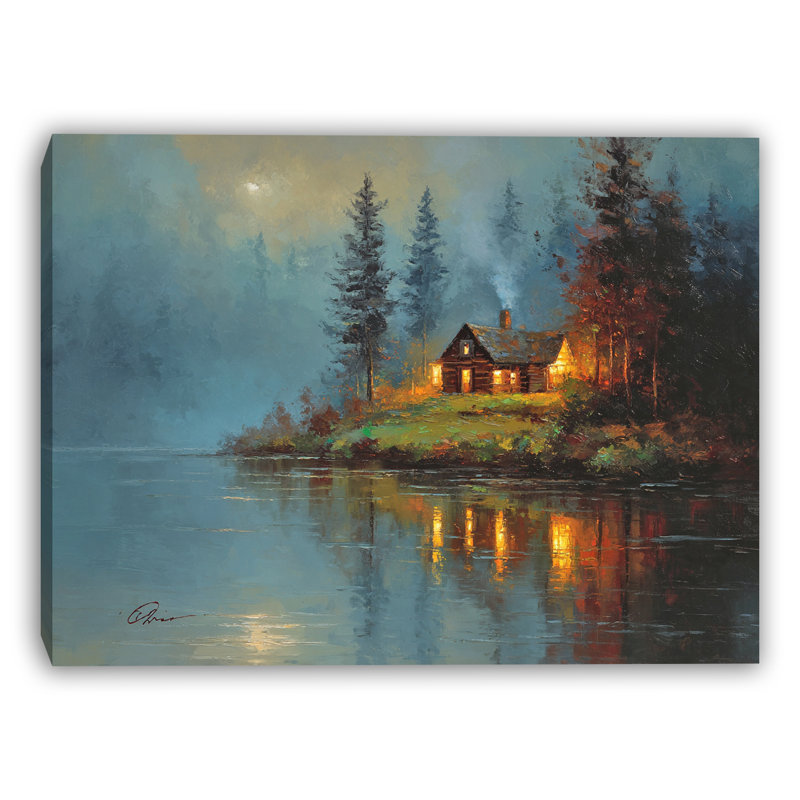 Art mural sur toile Lakeside Cabin Glow, H 30 po x l 40 po