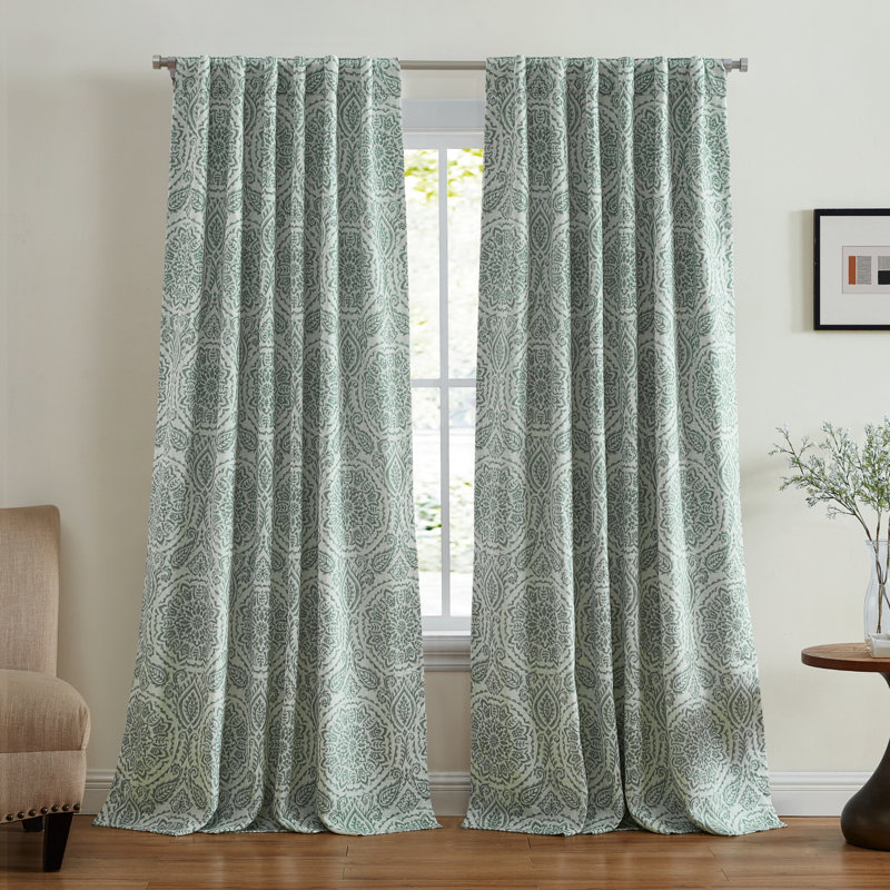 Rilley Medallion Print Polyester Blackout Curtain Panel, 52" W x 84" L, Sage