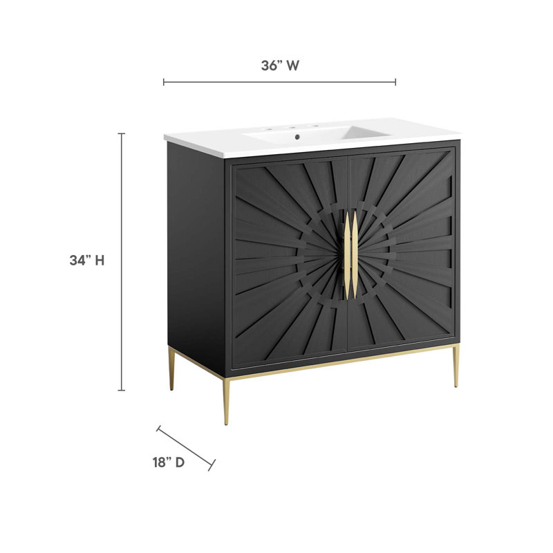 Awaken 36" White and Gold Freestanding Bathroom Vanity