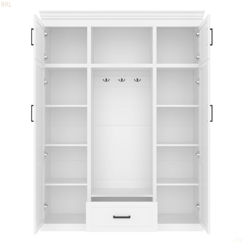 Arbre d'entrée U-Can 85,2 po avec banc et 3 crochets, armoire de rangement moderne avec 4 portes, 1 tiroir et tablettes réglables pour le couloir, l'entrée et le salon