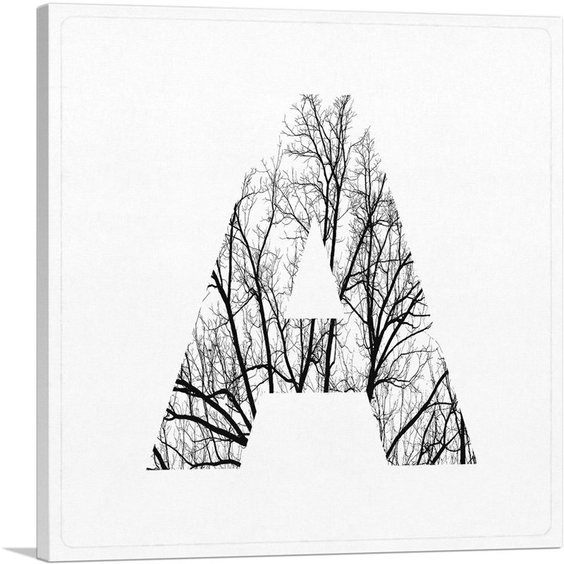 «Tree Branches Alphabet lettre A», reproduction d'art textuel sur toile tendue, H 26 po x l 26 po x P 1,5 po