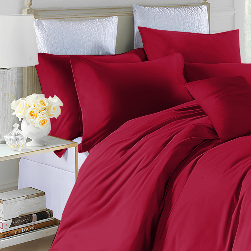 Marnisha Microfiber Duvet Cover Set with Pillowcases Included, Double Duvet Cover Set +2 Pieces Included, Burgundy