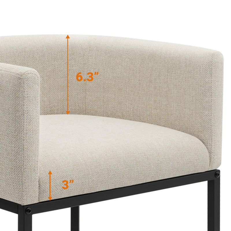 Upholstered Counter Stool with Metal Frame, Beige