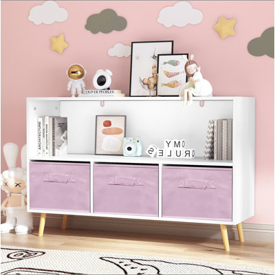 Bibliothèque pour enfants avec tiroirs en tissu pliables, présentoir à livres pour enfants, armoire de rangement pour jouets