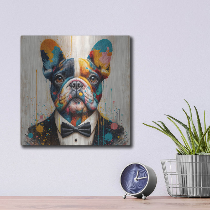 «French Bulldog Collorfull» par Rey Klimt, art mural en métal, H 12 po x l 12 po