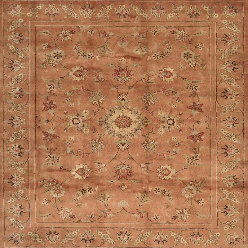Tapis brun/rouge/vert zone contemporaine, Carré 5 pi