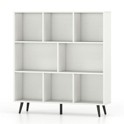 Bibliothèque 8 cubes avec 3 niveaux de rangement et pieds en métal, bibliothèque moderne pour le salon