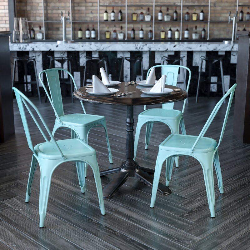 Peterson Armless Metal Indoor-Outdoor Stackable Dining Chair, Mint Green