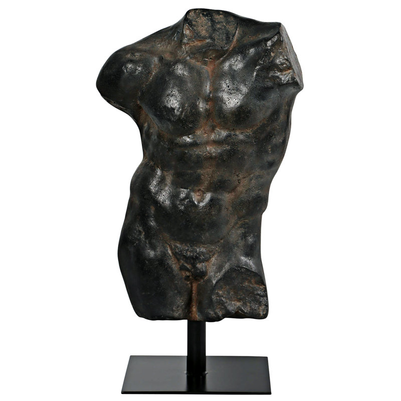 Ebony Resin Greek Torso Statue on Metal Mount