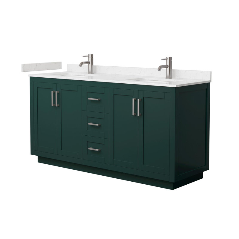 Miranda 66" Freestanding Double Bathroom Vanity with Cultured Marble Top, Brushed Nickel, White, Carrara Cultured Marble
