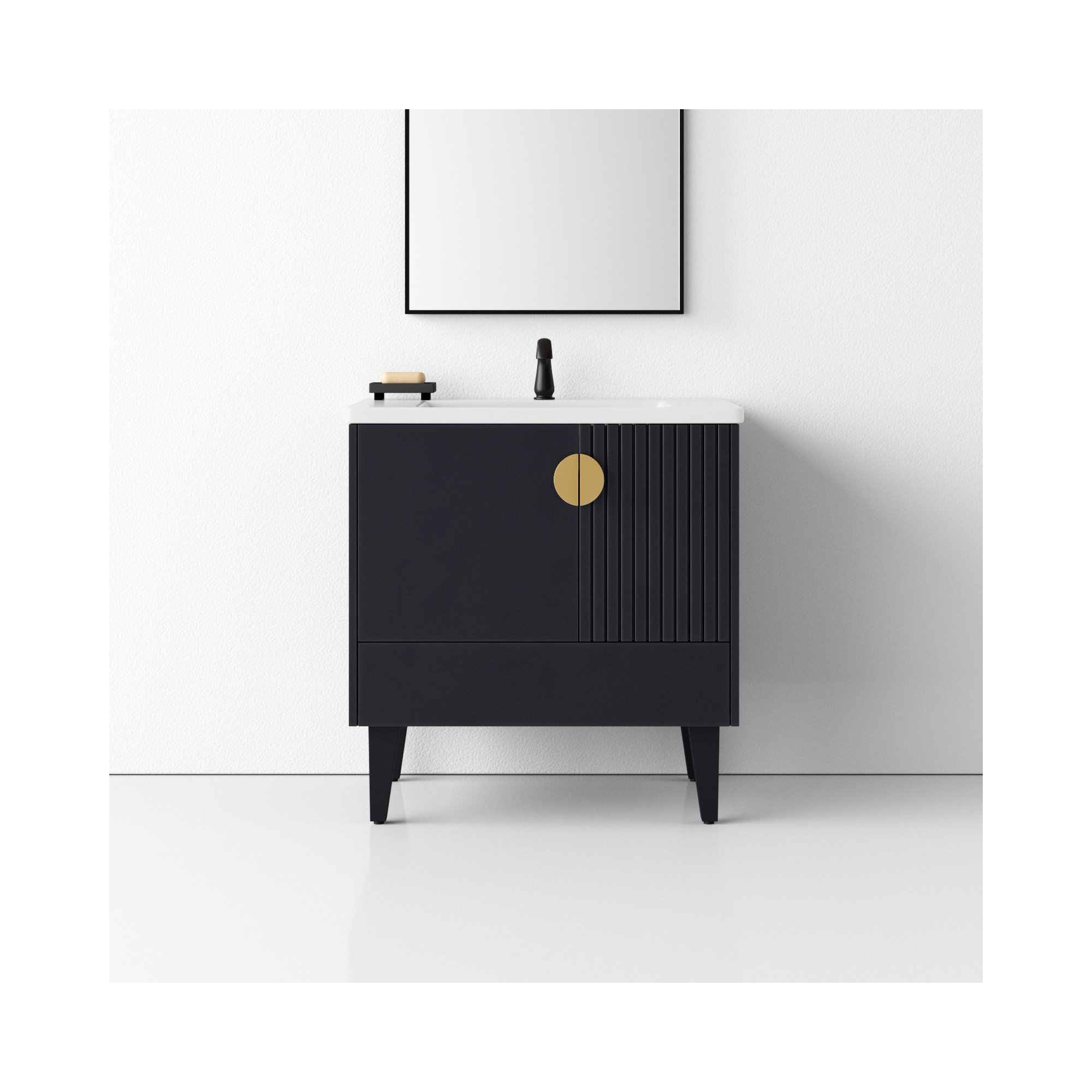 Saimah 30'' Single Bathroom Vanity, Satin Brass, Black