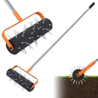 Aérateur de pelouse roulant 15 po / 18 po - Aérateur manuel robuste pour ailettes de jardin avec 42/52 piquets, poignée réglable de 61 po / 67 po, aération de la pelouse par pression du sol, acier