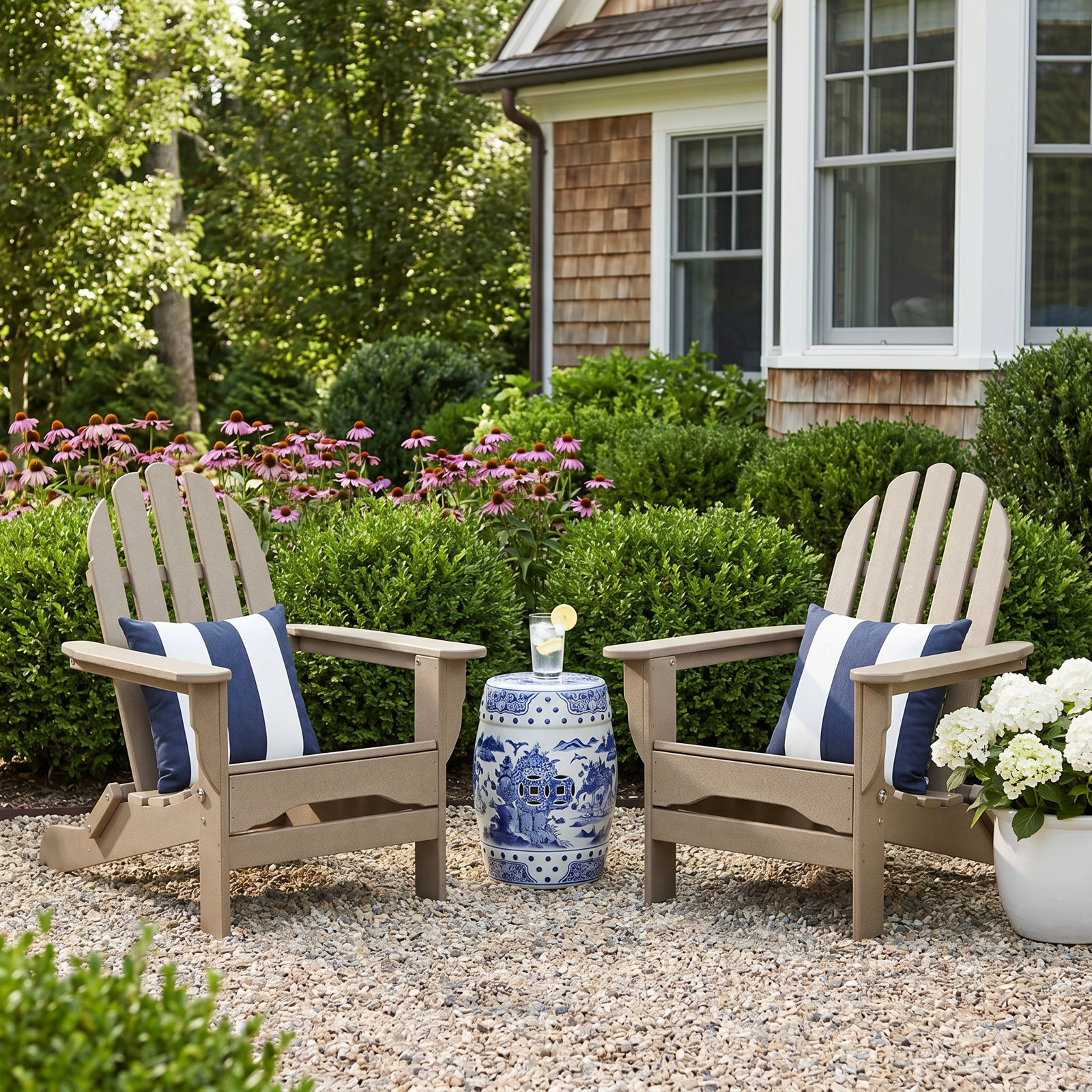 Leighton Foldable Outdoor Adirondack Set, White