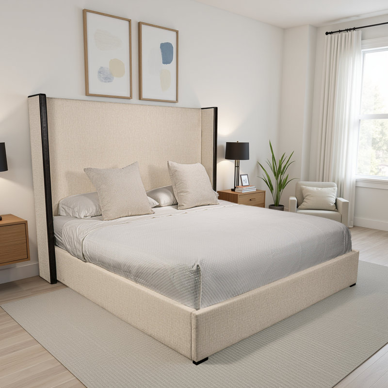 Elyse Wingback Bed, Flax, Queen