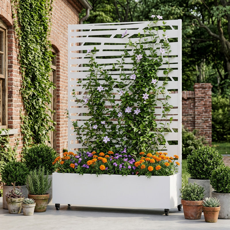Boîte à fleurs avec treillis H 72 po x l 47 po Shore, Blanc