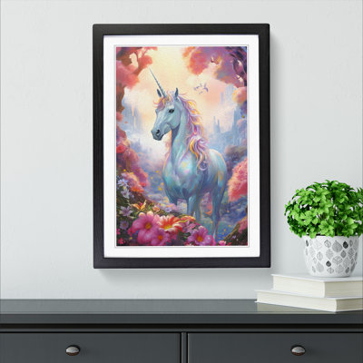 Unicorn Tachisme - Single Picture Frame Print on Wood