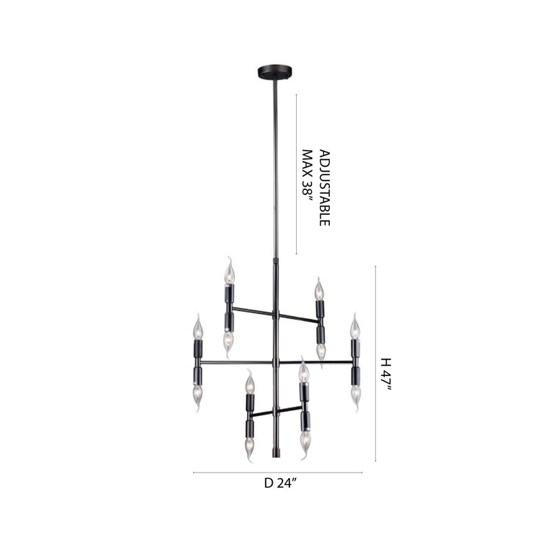 Lustre 6 lumières avec bougie en métal noir 6 lumières