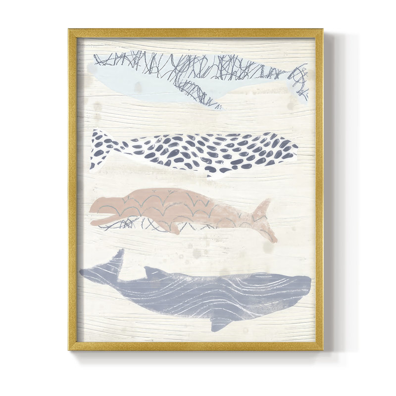 Reproduction encadrée à motif de baleine I - bois massif, H 11 po x l 9 po, Doré