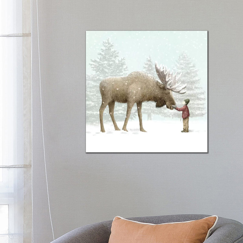 Winter Moose by Eric Fan - Floater Frame Print on Canvas, 93.98 cm H x 93.98 cm W x 3.175 cm D, No Frame