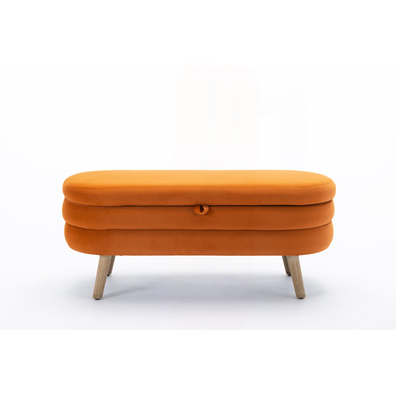 Banc de rangement en velours Noelany, Velours orange
