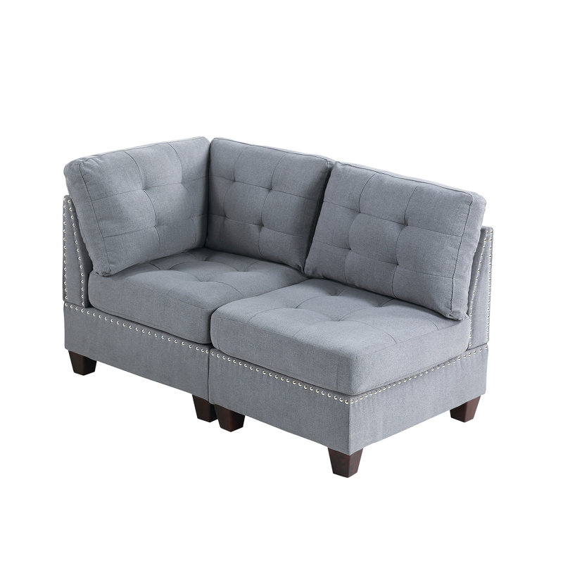Fauteuil gris modulaire 2 pièces: Tissu semblable au lin et fauteuils en bois gris
