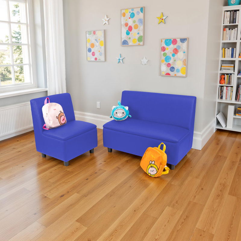 Kid Comfort Collective Modular Chair and Sofa, 2-Piece Set - Blue, Blue
