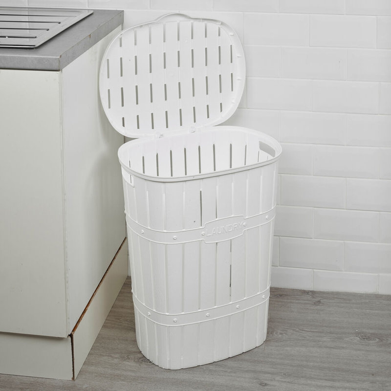 Plastic Laundry Basket with Handles, White