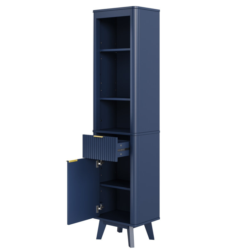 68" H Tall Bathroom Storage Cabinet With  Adjustable Shelves And One Drawer & Door, Storage Cabinet For Bathroom, Living Room, Entryway & Kitchen, Blue