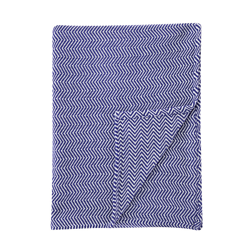 Couverture 100% coton à chevrons teints, Double / Grand, Bleu marine