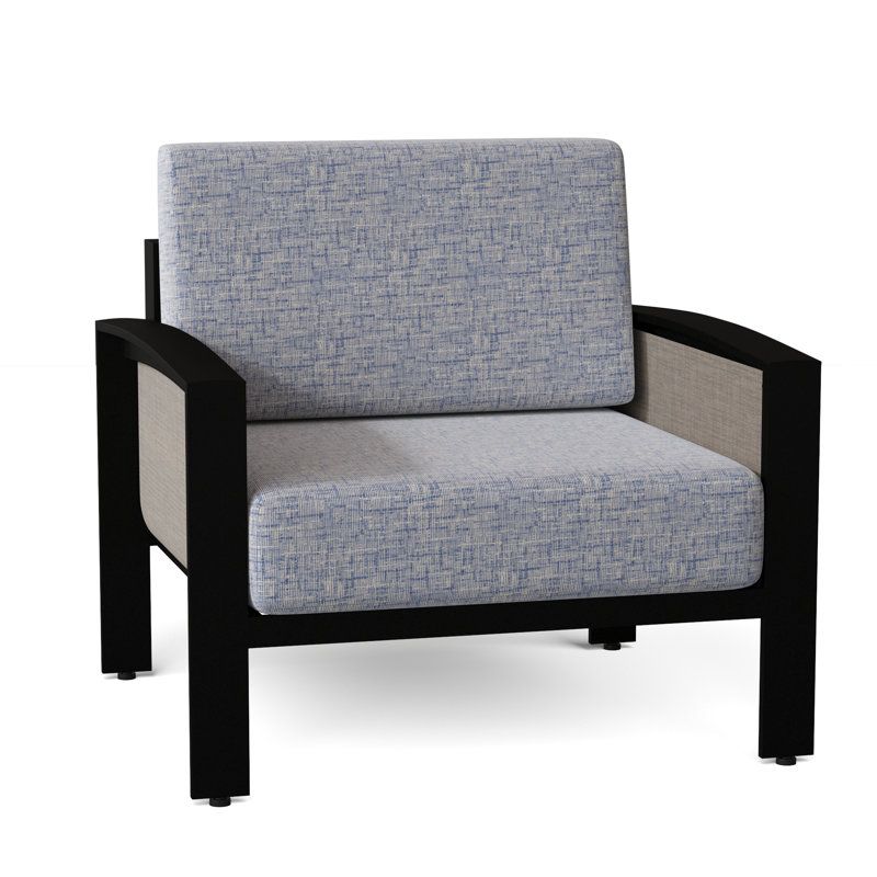 Metropolis Outdoor Lounge Chair, Canvas Heather Beige Sunbrella® Canvas, Augustine Gravel, Textured Black