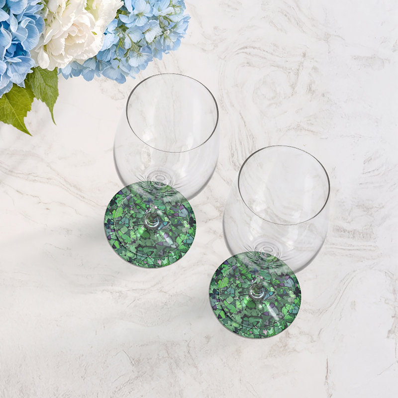 Mariposa Pop Vegan Leather Round Coasters, Green