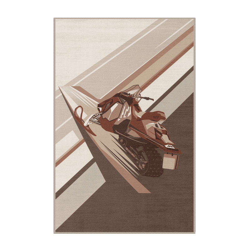Soft Plush Vehicles And Transportation Snowmobile Vehicle Modern Area Rug in Brown – Beige Binding, 4x6