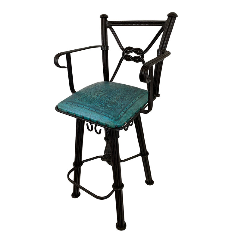 Lingle Swivel Upholstered Counter Stool with Metal Frame, Bar Stool (30” Seat Height), Teal