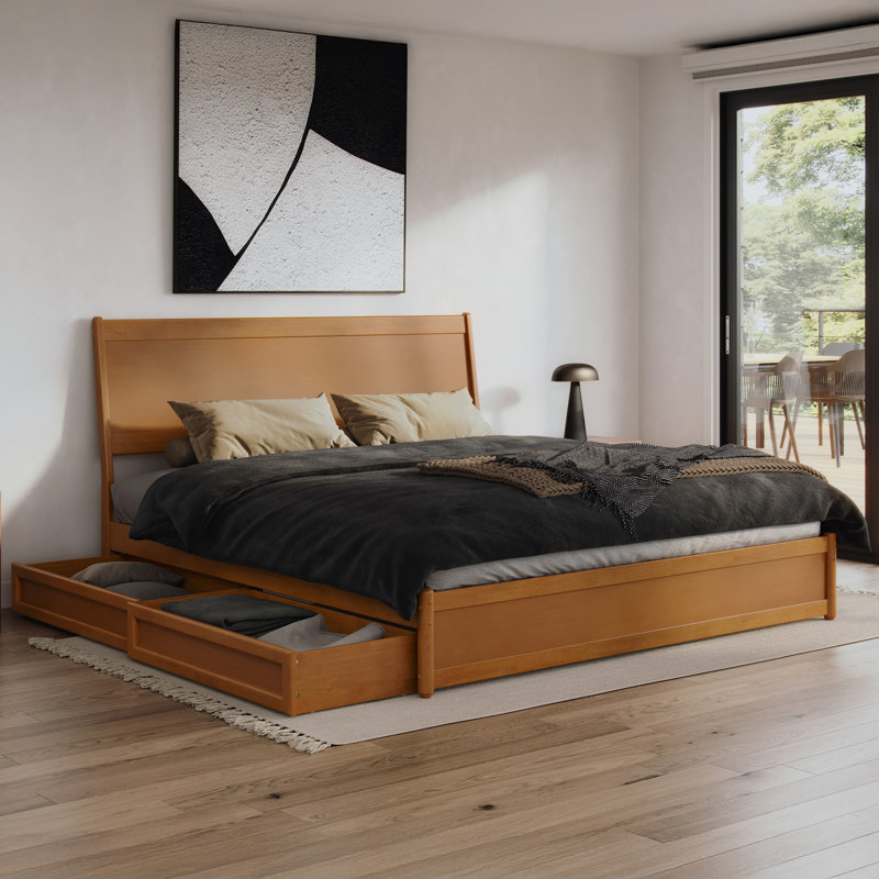 Avdesh Solid Wood Sleigh Storage Bed, Light Toffee, King