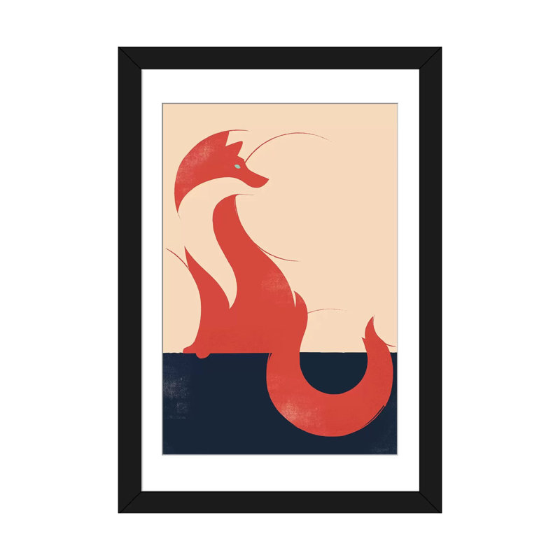 «The Fox», impression sur toile, Blanc, Papier beaux-arts encadré noir, H 32 po x l 24 po x P 1 po