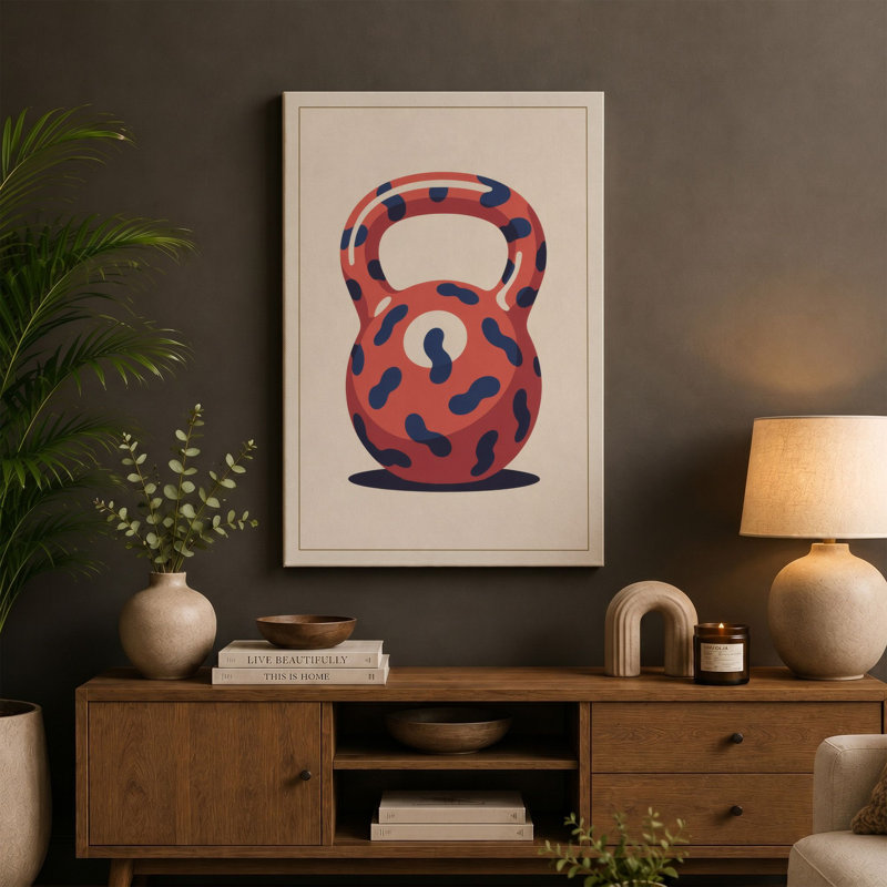 Question Mark Kettlebell Modern - Wrapped Canvas, 18x12 - 45.7 x 30.5 cm, Teal Border
