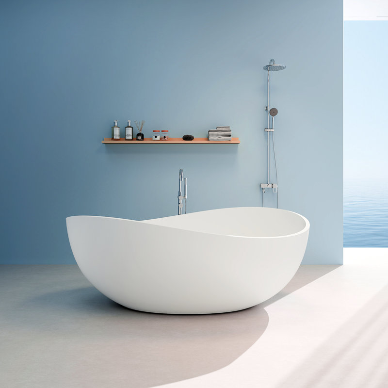 63" x 37" Freestanding Soaking Solid Surface Bathtub