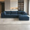 Canapé 118,2 po en velours côtelé bleu marine avec repose-pieds mobile, conception double couche et coussins amovibles