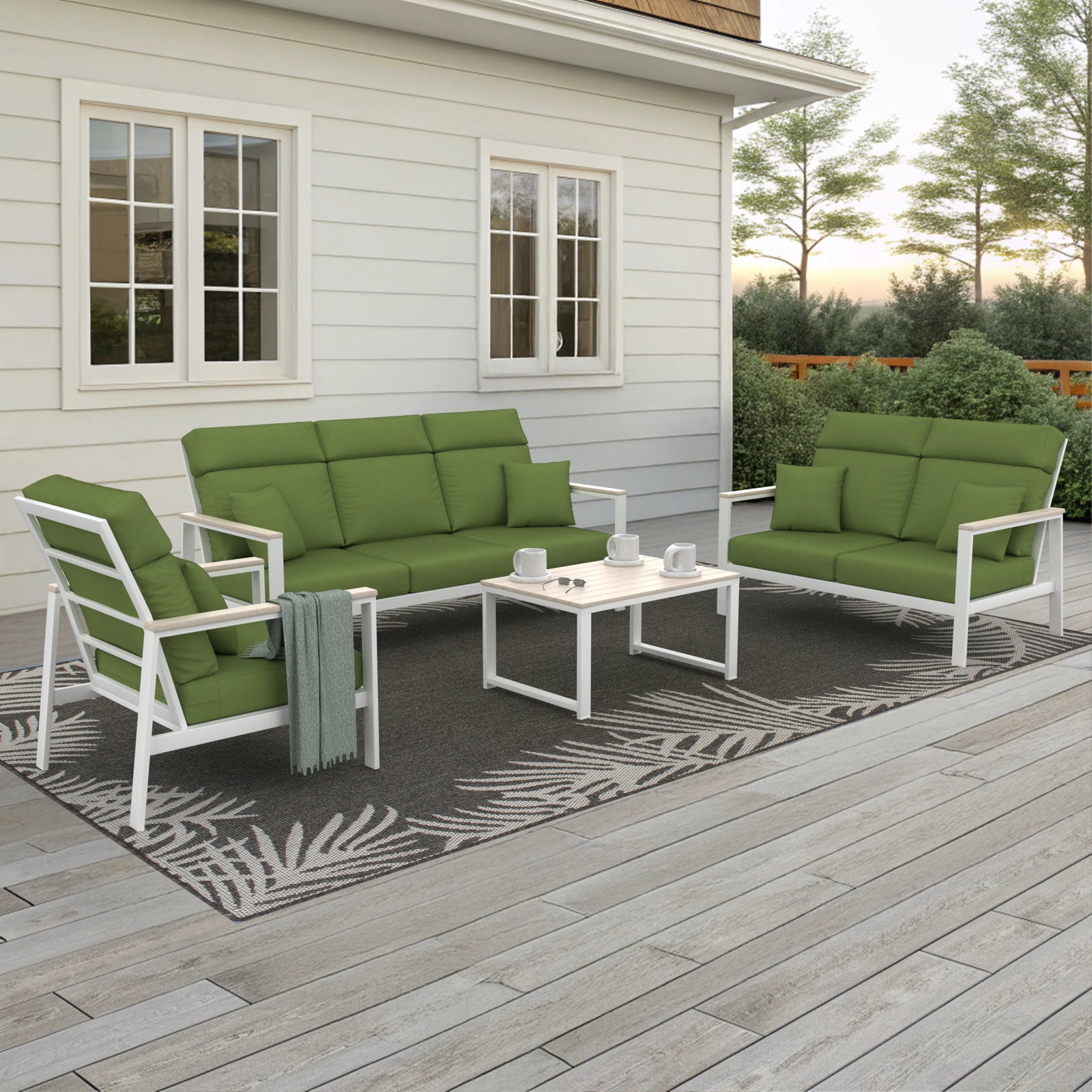 Townsend 6-Person Sunbrella® Patio Seating Group, Spectrum Cilantro, White