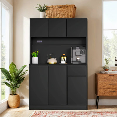 71" Tall Kitchen Pantry Cabinet, Kitchen Pantry Storage Cabinet With Power Outlet, Freestanding Kitchen Hutch With Countertop