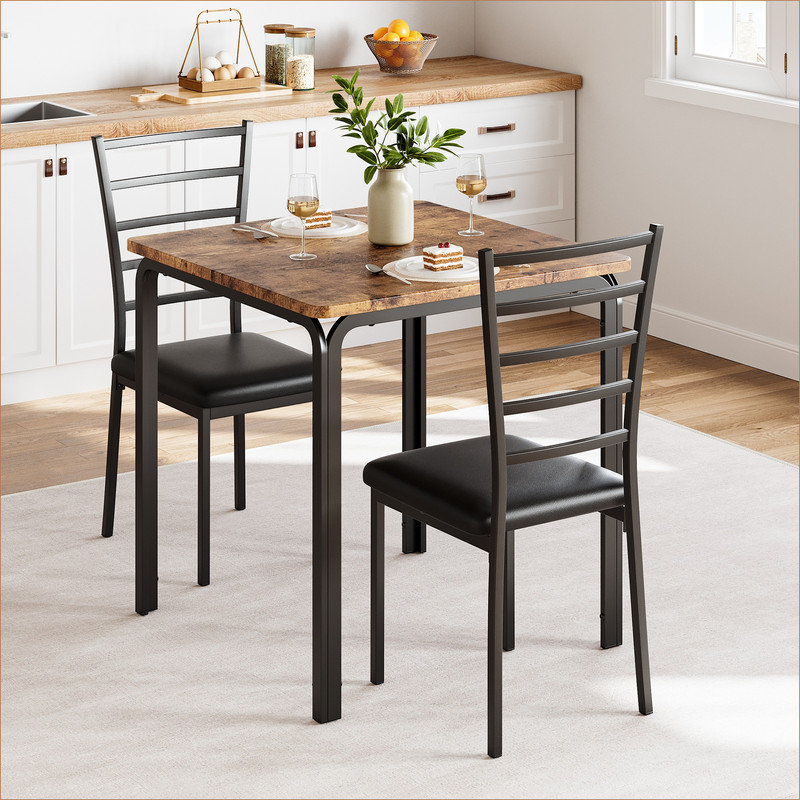 3-Piece Table Chair Set for Small Space,Living Room,Kitchen Dining Room,Indoor Modern Dinette Set for 2, Square Dinner Table Set for Dinette, Breakfast
