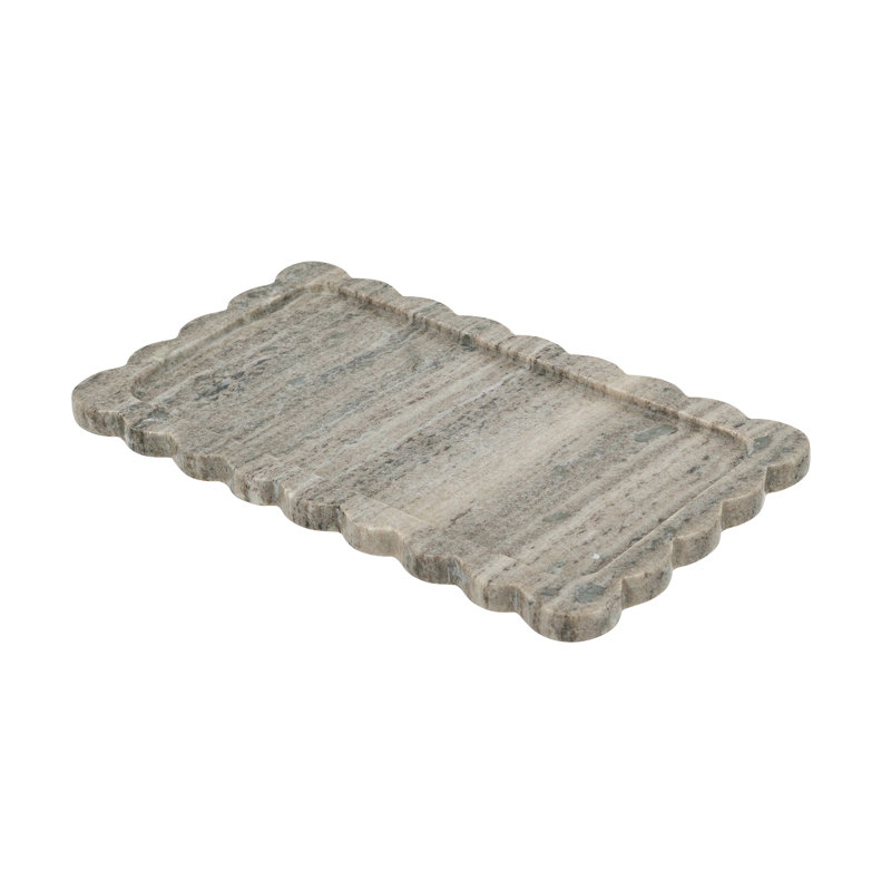 Scalloped Natural Gray Marble Serving Tray, 14x8 Inch Rectangular Stone Platter