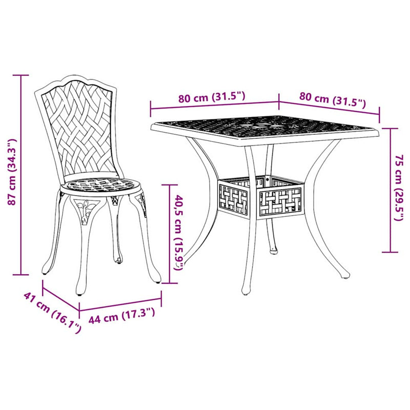 4 - Person Patio Dining Set Square Table, Bronze