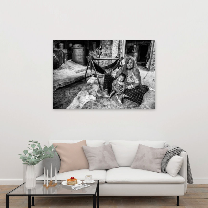 Woman Child Portrait Peaceful Traditional Portrait Architecture Wall Art Print 1 Piece Wrapped Canvas Wall Art