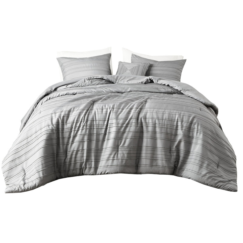 Édredon pour lit simple / simple TG 3 pièces avec pince rayée tissée, rembourrage, -, motif gris lavable à la machine, étiqueté, nettoyer les taches