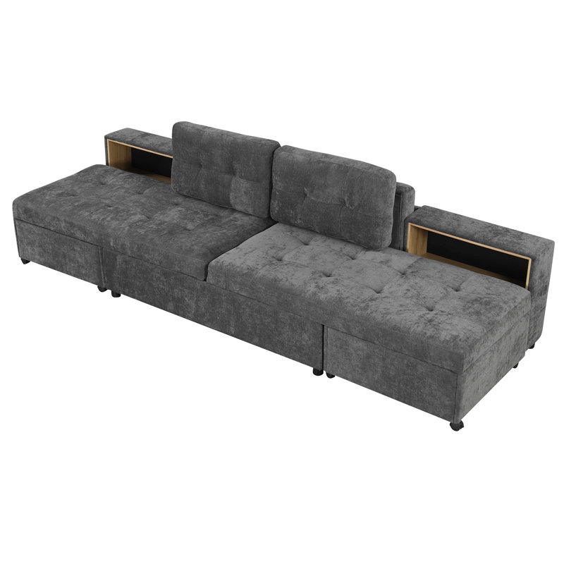121.2" Versatile Sofa Bed Modular Sofa  Free-Combined Sofa With Two Storage Racks, Dark Gray Chenille